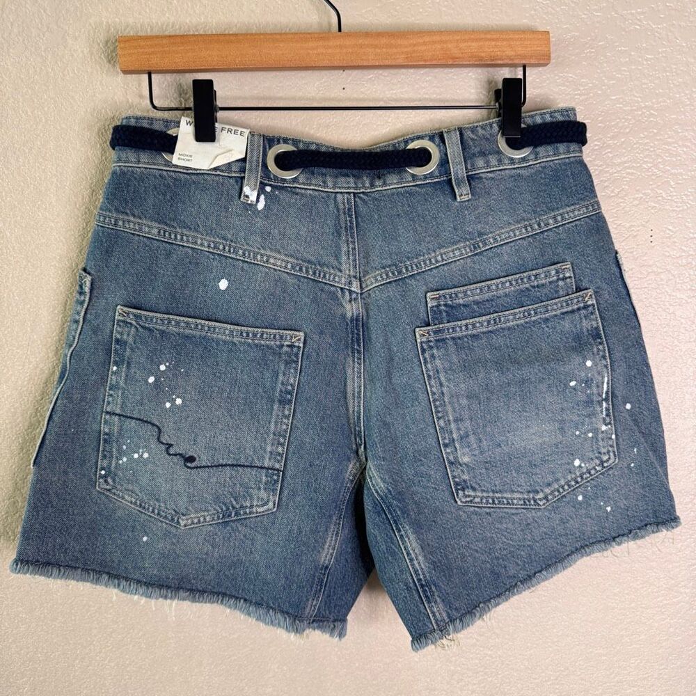 Free People Moxie Barrel Shorts We The Free Rope Tie Slouchy Blue Denim 27 NEW - Picture 7 of 14
